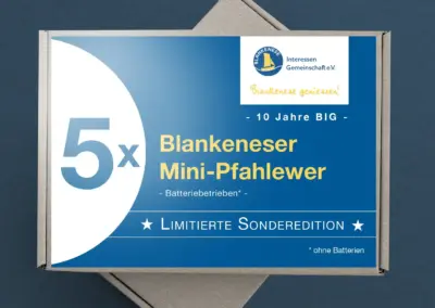 Gestaltung eines Labels für den Umkarton der Mini-Pfahlewer-Lichtketten. 5x Blankeneser Mini-Pfahlewer - Limitierte Sonderedition.