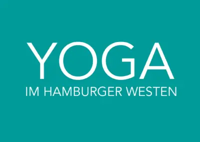 Das Logo für YOGA im Hamburger Westen in Weiss auf Türkise Untergrund